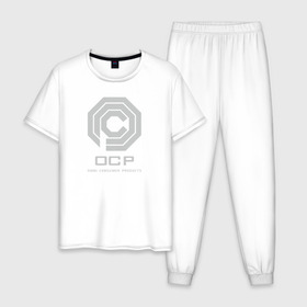 Мужская пижама хлопок с принтом OCP , 100% хлопок | брюки и футболка прямого кроя, без карманов, на брюках мягкая резинка на поясе и по низу штанин
 | omni consumer products | алекс мёрфи | робокоп. детройт