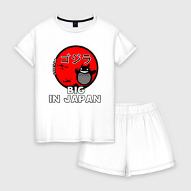 Женская пижама с шортиками хлопок с принтом Big in Japan , 100% хлопок | футболка прямого кроя, шорты свободные с широкой мягкой резинкой | Тематика изображения на принте: big in japan | годзилла | японский флаг