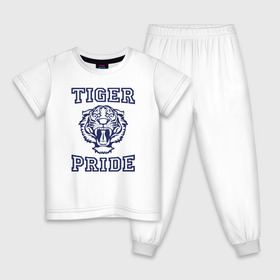 Детская пижама хлопок с принтом Tiger pride , 100% хлопок |  брюки и футболка прямого кроя, без карманов, на брюках мягкая резинка на поясе и по низу штанин
 | Тематика изображения на принте: 13 reasons why | 13 причин почему | netflix | алекс | брайс уокер | джастин фоули | джессика дэвис | зак | клэй дженсен | нетфликс | тайлер доун | тони падилья | ханна бейкер