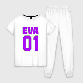 Женская пижама хлопок с принтом EVANGELION (EVA 01) , 100% хлопок | брюки и футболка прямого кроя, без карманов, на брюках мягкая резинка на поясе и по низу штанин | angel | eva | evangelion | neon genesis evangelion | nerv | аска лэнгли сорью | ева | евангелион | мисато кацураги | рей аянами | синдзи