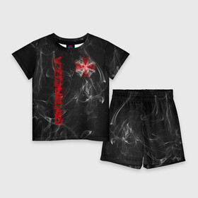 Детский костюм с шортами 3D с принтом Umbrella ,  |  | biohazard | evil | project alice | r.p.d | resident | амбрелла | вирус g | вирус т | дым | зомби | зонт | йовович | клэр | леон | милла | обитель зла | умбрелла | элис