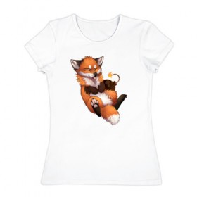 Женская футболка хлопок с принтом Хитрый лис , 100% хлопок | прямой крой, круглый вырез горловины, длина до линии бедер, слегка спущенное плечо | лис | лиса | лисенок | песец | рыжая лисица | рыжий лис