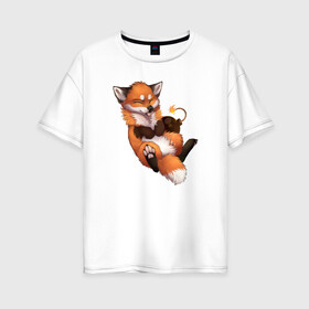 Женская футболка хлопок Oversize с принтом Хитрый лис , 100% хлопок | свободный крой, круглый ворот, спущенный рукав, длина до линии бедер
 | лис | лиса | лисенок | песец | рыжая лисица | рыжий лис