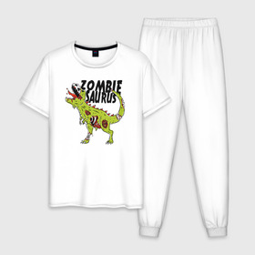 Мужская пижама хлопок с принтом Динозавр Зомби , 100% хлопок | брюки и футболка прямого кроя, без карманов, на брюках мягкая резинка на поясе и по низу штанин
 | 