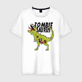 Мужская футболка хлопок с принтом Динозавр Зомби , 100% хлопок | прямой крой, круглый вырез горловины, длина до линии бедер, слегка спущенное плечо. | 