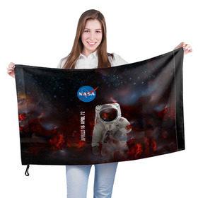Флаг 3D с принтом Nasa Apollo 16 , 100% полиэстер | плотность ткани — 95 г/м2, размер — 67 х 109 см. Принт наносится с одной стороны | apollo 16 | apolo 16 | nasa | аполлон 16 | аполон 16 | наса | насса