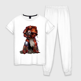 Женская пижама хлопок с принтом Warhammer 40 000 Blood Raven , 100% хлопок | брюки и футболка прямого кроя, без карманов, на брюках мягкая резинка на поясе и по низу штанин | warhammer | вархаммер