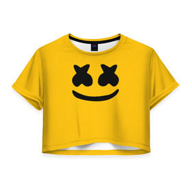 Женская футболка Cropp-top с принтом MARSHMELLO HAPPIER , 100% полиэстер | круглая горловина, длина футболки до линии талии, рукава с отворотами | america | dj | marshmello | usa | америка | маршмелло