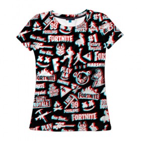 Женская футболка 3D с принтом FORTNITE ПАТТЕРН , 100% полиэфир ( синтетическое хлопкоподобное полотно) | прямой крой, круглый вырез горловины, длина до линии бедер | fortnite | glitch | marshmello | глитч | маршмелло | фортнайт