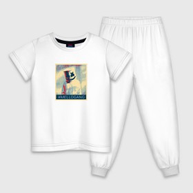 Детская пижама хлопок с принтом #MELLOGANG , 100% хлопок |  брюки и футболка прямого кроя, без карманов, на брюках мягкая резинка на поясе и по низу штанин
 | Тематика изображения на принте: dj. маршмеллоу | marshmello | диджей | музыкант