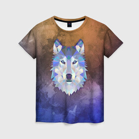 Женская футболка 3D с принтом Волк , 100% полиэфир ( синтетическое хлопкоподобное полотно) | прямой крой, круглый вырез горловины, длина до линии бедер | волк | геометрия | градиент | дикое животное | животное | текстура