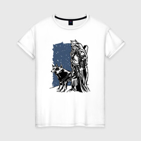 Женская футболка хлопок с принтом Викинг и Волки , 100% хлопок | прямой крой, круглый вырез горловины, длина до линии бедер, слегка спущенное плечо | viking | wolf | wolves | викинг | волк