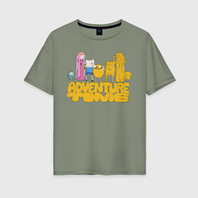 Женская футболка хлопок Oversize с принтом Adventure time , 100% хлопок | свободный крой, круглый ворот, спущенный рукав, длина до линии бедер
 | cartoon network | finn | jake | аdventure time | время приключений | джейк | катун | катун нетворк | ливнерог | марселин | пупырка | радугарог | финн