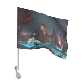 Флаг для автомобиля с принтом Танджиро Камадо , 100% полиэстер | Размер: 30*21 см | аниме | клинок рассекающий демонов | танджиро камадо