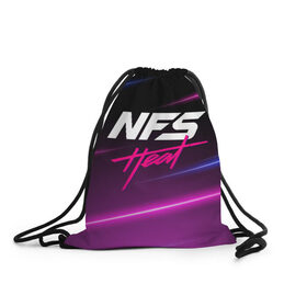 Рюкзак-мешок 3D с принтом NFS: Heat (NEON) , 100% полиэстер | плотность ткани — 200 г/м2, размер — 35 х 45 см; лямки — толстые шнурки, застежка на шнуровке, без карманов и подкладки | 2019 | auto | for | game | games | heat | logo | need | neon | nfs | racing | speed | symbol | tuning | авто | гонки | жажда | жара | игра | игры | лого | логотип | неон | нфс | символ | скорости | тепло | тюнинг | хеат | хит | хот