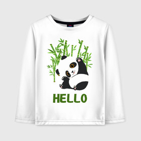 Детский лонгслив хлопок с принтом Panda Hello , 100% хлопок | круглый вырез горловины, полуприлегающий силуэт, длина до линии бедер | panda hello | животные | панда | панды | привет