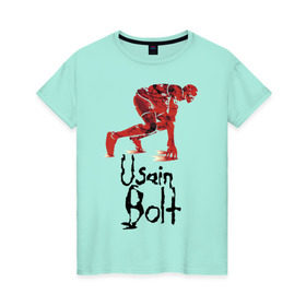 Женская футболка хлопок с принтом Usain Bolt , 100% хлопок | прямой крой, круглый вырез горловины, длина до линии бедер, слегка спущенное плечо | athletics | jamaica | man | run | runner | sport | sportsman | usain bolt | легкая атлетика | мужчина | спорт | спортсмен | ямайка