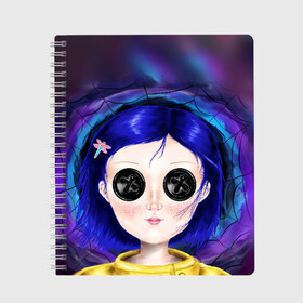 Тетрадь с принтом Coraline , 100% бумага | 48 листов, плотность листов — 60 г/м2, плотность картонной обложки — 250 г/м2. Листы скреплены сбоку удобной пружинной спиралью. Уголки страниц и обложки скругленные. Цвет линий — светло-серый
 | coraline | neil gaiman | тим бёртон