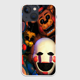 Чехол для iPhone 13 mini с принтом FIVE NIGHTS AT FREDDYS ,  |  | 5 ночей с фредди | animation | bonnie | chica | five nights at freddys | fnaf | foxy | freddy | funny | horror | scary | бонни | майк | пять | ужас | фнаф | фокси | фредди | чика | шмидт