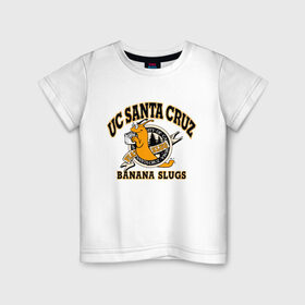 Детская футболка хлопок с принтом uc santa cruz , 100% хлопок | круглый вырез горловины, полуприлегающий силуэт, длина до линии бедер | banana slugs | fiction | pulp | quentin | tarantino | travolta | uc santa cruz | джон | квентин | криминально | тарантино | чтиво
