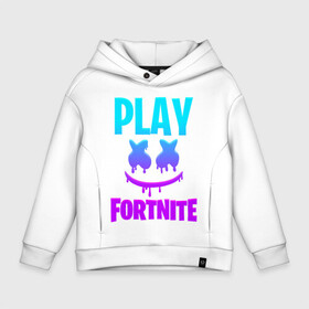 Детское худи Oversize хлопок с принтом FORTNITE x MARSHMELLO  , френч-терри — 70% хлопок, 30% полиэстер. Мягкий теплый начес внутри —100% хлопок | боковые карманы, эластичные манжеты и нижняя кромка, капюшон на магнитной кнопке | fortnite | fortnite x | marshmello | маршмелло | фортнайт