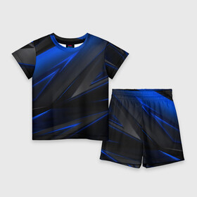 Детский костюм с шортами 3D с принтом Blue and Black ,  |  | 3d | 3д | black | blue | texture | геометрия | красно синее | синий | текстуры | фигуры | черный