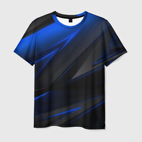 Мужская футболка 3D с принтом Blue and Black , 100% полиэфир | прямой крой, круглый вырез горловины, длина до линии бедер | Тематика изображения на принте: 3d | 3д | black | blue | texture | геометрия | красно синее | синий | текстуры | фигуры | черный