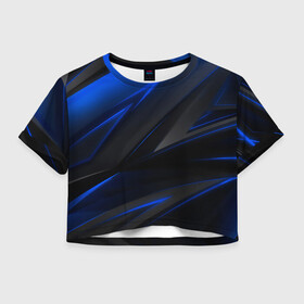 Женская футболка Crop-top 3D с принтом Blue and Black , 100% полиэстер | круглая горловина, длина футболки до линии талии, рукава с отворотами | 3d | 3д | black | blue | texture | геометрия | красно синее | синий | текстуры | фигуры | черный