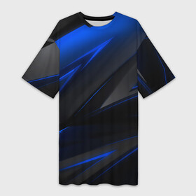 Платье-футболка 3D с принтом Blue and Black ,  |  | 3d | 3д | black | blue | texture | геометрия | красно синее | синий | текстуры | фигуры | черный