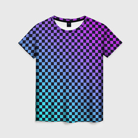 Женская футболка 3D с принтом Checkerboard gradient , 100% полиэфир ( синтетическое хлопкоподобное полотно) | прямой крой, круглый вырез горловины, длина до линии бедер | checkerboard | gradient | бойчик | градиент | клетка. ячейка | орнамент | френдзона | шахматная. доска | шашечки