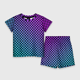 Детский костюм с шортами 3D с принтом Checkerboard gradient ,  |  | Тематика изображения на принте: checkerboard | gradient | бойчик | градиент | клетка. ячейка | орнамент | френдзона | шахматная. доска | шашечки