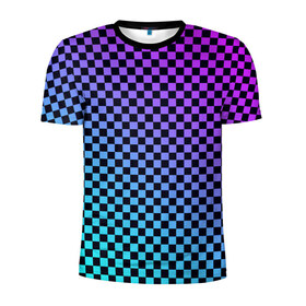 Мужская футболка 3D спортивная с принтом Checkerboard gradient , 100% полиэстер с улучшенными характеристиками | приталенный силуэт, круглая горловина, широкие плечи, сужается к линии бедра | Тематика изображения на принте: checkerboard | gradient | бойчик | градиент | клетка. ячейка | орнамент | френдзона | шахматная. доска | шашечки