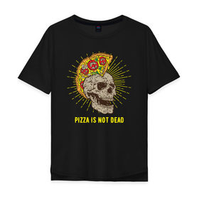 Мужская футболка хлопок Oversize с принтом Пицца Череп , 100% хлопок | свободный крой, круглый ворот, “спинка” длиннее передней части | pizza | skull | ирокез | металл | надписи | надпись | пицца | рок | с пиццей | с черепом | череп | черепа