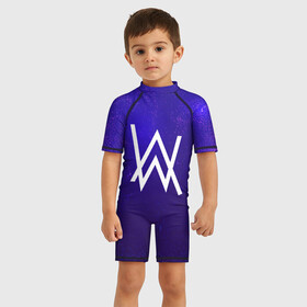 Детский купальный костюм 3D с принтом ALAN WALKER , Полиэстер 85%, Спандекс 15% | застежка на молнии на спине | alan walker | aw | electro | electro music | music | алан уокер | музыка | музыкант | электро | электронная музыка
