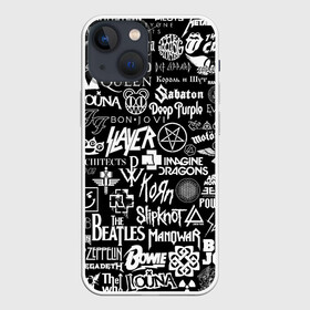 Чехол для iPhone 13 mini с принтом ЛОГОТИПЫ РОК ГРУПП | ROCK ,  |  | 30 seconds to mars | acdc | deep purple | depeche mode | him | in flames | iron maiden | manowar | megadeth | motorhead | offspring | placebo | queen | radiohead | rolling stones | slayer | slipknot | stigmata | system of a down | алиса | кисс | корн | лу