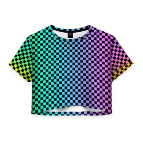 Женская футболка Cropp-top с принтом Checkerboard Color , 100% полиэстер | круглая горловина, длина футболки до линии талии, рукава с отворотами | checkerboard | gradient | бойчик | в клетку | в клеточку | градиент | клетка | музыка | орнамент | френдзона | шахматная доска | шашки