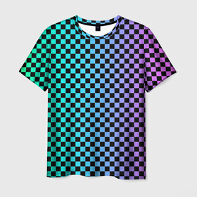 Мужская футболка 3D с принтом Checkerboard Color  , 100% полиэфир | прямой крой, круглый вырез горловины, длина до линии бедер | Тематика изображения на принте: checkerboard | gradient | бойчик | в клетку | в клеточку | градиент | клетка | музыка | орнамент | френдзона | шахматная доска | шашки