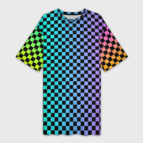 Платье-футболка 3D с принтом Checkerboard Color ,  |  | Тематика изображения на принте: checkerboard | gradient | бойчик | в клетку | в клеточку | градиент | клетка | музыка | орнамент | френдзона | шахматная доска | шашки