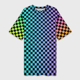 Платье-футболка 3D с принтом Checkerboard Color ,  |  | checkerboard | gradient | бойчик | в клетку | в клеточку | градиент | клетка | музыка | орнамент | френдзона | шахматная доска | шашки