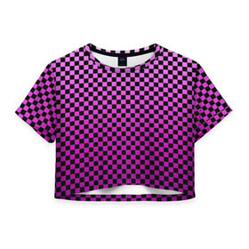 Женская футболка Cropp-top с принтом Checkerboard Color , 100% полиэстер | круглая горловина, длина футболки до линии талии, рукава с отворотами | checkerboard | gradient | бойчик | в клетку | в клеточку | градиент | клетка | музыка | орнамент | френдзона | шахматная доска | шашки