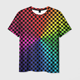 Мужская футболка 3D с принтом Checkerboard Color  , 100% полиэфир | прямой крой, круглый вырез горловины, длина до линии бедер | checkerboard | gradient | бойчик | в клетку | в клеточку | градиент | клетка | музыка | орнамент | френдзона | шахматная доска | шашки