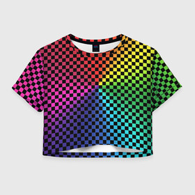 Женская футболка Crop-top 3D с принтом Checkerboard Color  , 100% полиэстер | круглая горловина, длина футболки до линии талии, рукава с отворотами | Тематика изображения на принте: checkerboard | gradient | бойчик | в клетку | в клеточку | градиент | клетка | музыка | орнамент | френдзона | шахматная доска | шашки