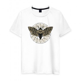 Мужская футболка хлопок с принтом Бабочка , 100% хлопок | прямой крой, круглый вырез горловины, длина до линии бедер, слегка спущенное плечо. | бабочка | бражник | череп