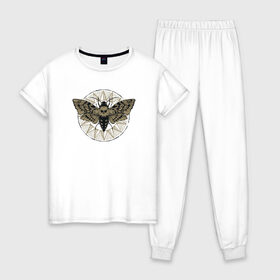 Женская пижама хлопок с принтом Бабочка , 100% хлопок | брюки и футболка прямого кроя, без карманов, на брюках мягкая резинка на поясе и по низу штанин | бабочка | бражник | череп