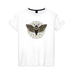 Женская футболка хлопок с принтом Бабочка , 100% хлопок | прямой крой, круглый вырез горловины, длина до линии бедер, слегка спущенное плечо | бабочка | бражник | череп