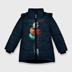 Зимняя куртка для девочек 3D с принтом Космонавт с Планетами , ткань верха — 100% полиэстер; подклад — 100% полиэстер, утеплитель — 100% полиэстер. | длина ниже бедра, удлиненная спинка, воротник стойка и отстегивающийся капюшон. Есть боковые карманы с листочкой на кнопках, утяжки по низу изделия и внутренний карман на молнии. 

Предусмотрены светоотражающий принт на спинке, радужный светоотражающий элемент на пуллере молнии и на резинке для утяжки. | astronaut | cosmonaut | nasa | planet | stars | астронавт | в космосе | галактика | космонавт | космос | планеты | с шариками | шарики