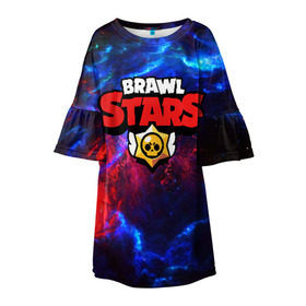 Детское платье 3D с принтом BRAWL STARS , 100% полиэстер | прямой силуэт, чуть расширенный к низу. Круглая горловина, на рукавах — воланы | Тематика изображения на принте: android | brawl stars | games | mobile game | stars | игры | мобильные игры