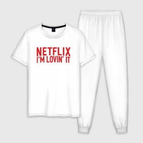 Мужская пижама хлопок с принтом NETFLIX - IM LOVIN IT , 100% хлопок | брюки и футболка прямого кроя, без карманов, на брюках мягкая резинка на поясе и по низу штанин
 | netflix | нетфликс | сериалы | фильмы