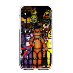 Чехол для iPhone XS Max матовый с принтом FIVE NIGHTS AT FREDDY S , Силикон | Область печати: задняя сторона чехла, без боковых панелей | 5 ночей с фредди | animation | bonnie | chica | five nights at freddys | fnaf | foxy | freddy | funny | horror | scary | бонни | майк | пять | ужас | фнаф | фокси | фредди | чика | шмидт