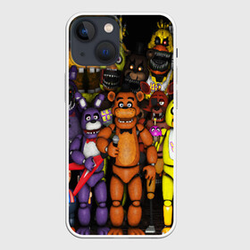 Чехол для iPhone 13 mini с принтом FIVE NIGHTS AT FREDDYS ,  |  | 5 ночей с фредди | animation | bonnie | chica | five nights at freddys | fnaf | foxy | freddy | funny | horror | scary | бонни | майк | пять | ужас | фнаф | фокси | фредди | чика | шмидт